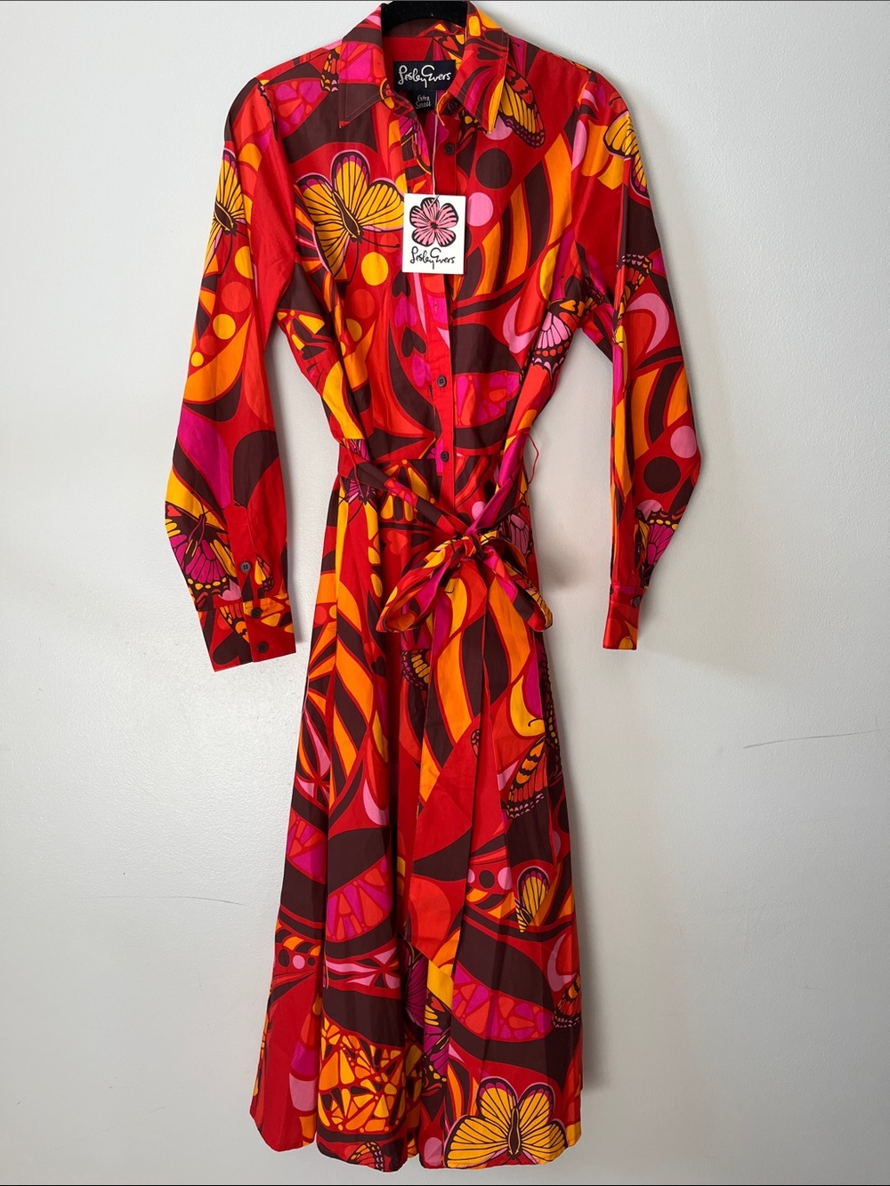 Lesley Evers ERNESTINE dress Serendipity Red button down collared midi dress - Picture 2 of 9